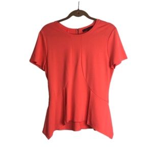 BCBGMAXARZIA Dressy Top Orange M Sculpted Bottom Back Zipper Pleat Shark Bite